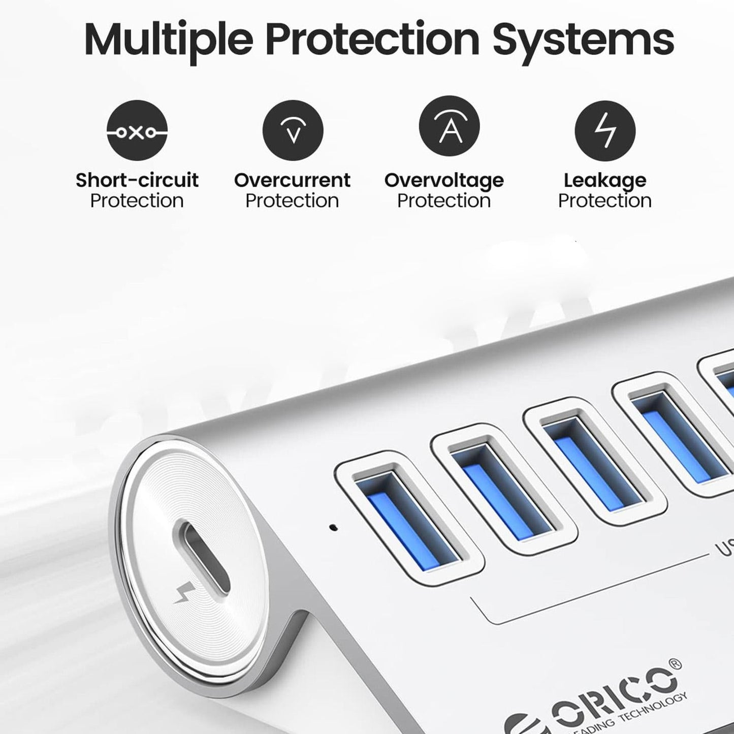 Aluminum 7-Port Usb 3.2 Gen2 Hub 10Gbps With 0.5M Cable