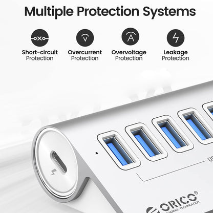 Aluminum 7-Port Usb 3.2 Gen2 Hub 10Gbps With 0.5M Cable