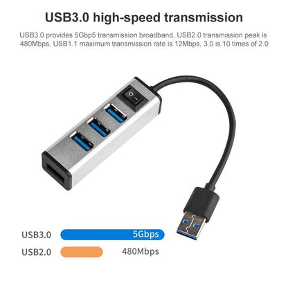 4-Port Aluminum Usb 3.0 Hub With Switch - Silver