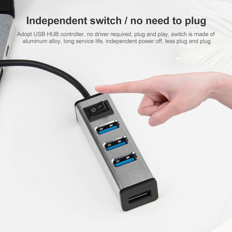 4-Port Aluminum Usb 3.0 Hub With Switch - Silver