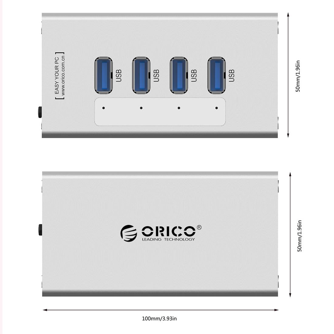 Aluminum 4-Port Usb 3.0 Hub + 12V Power Supply