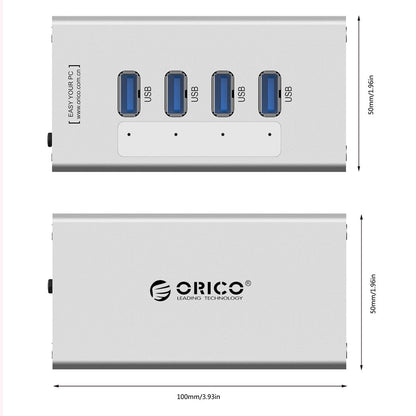 Aluminum 4-Port Usb 3.0 Hub + 12V Power Supply