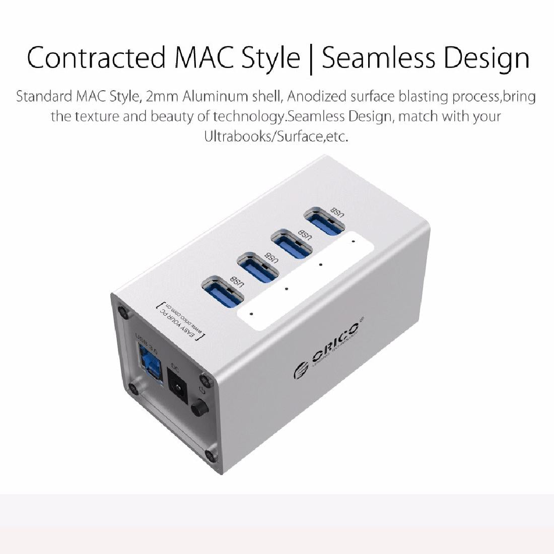 Aluminum 4-Port Usb 3.0 Hub + 12V Power Supply