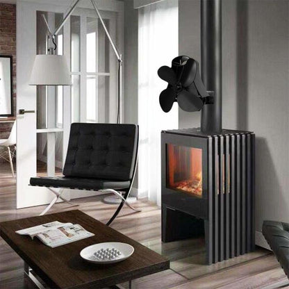 4-blade Heat Powered Fireplace Stove Fan - Aluminum - Silver