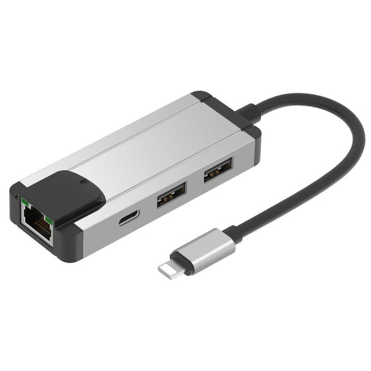 8Pin To Rj45 Usb 2.0 Hub Adapter - Silver