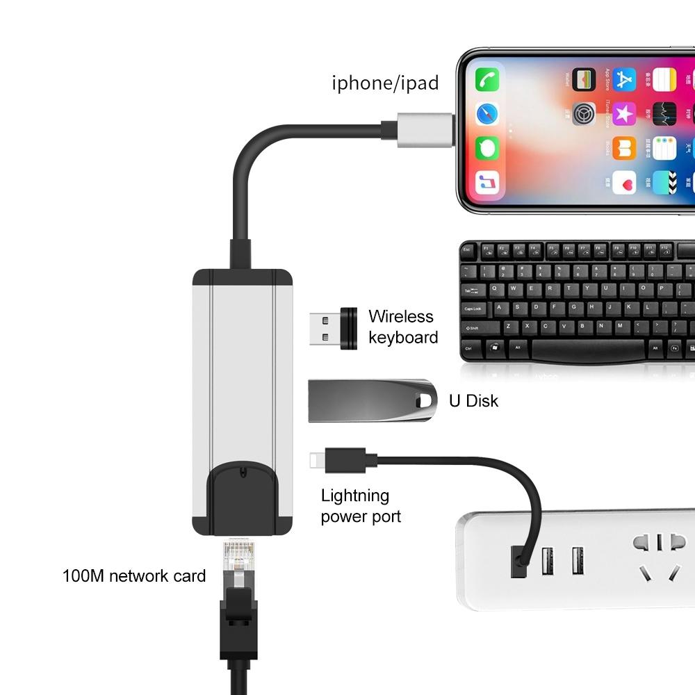 8Pin To Rj45 Usb 2.0 Hub Adapter - Silver