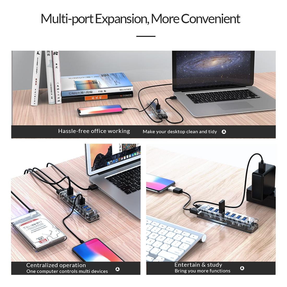 7-Port Usb 3.0 Desktop Hub With Blue Led
