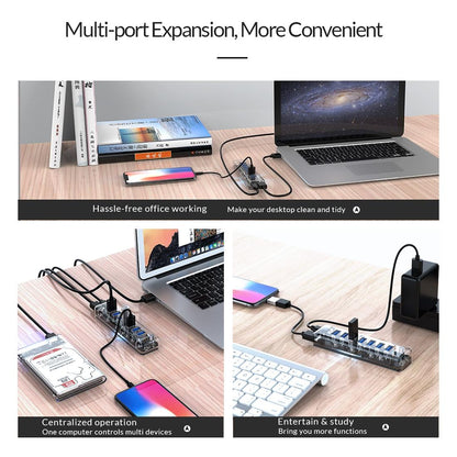 7-Port Usb 3.0 Desktop Hub With Blue Led