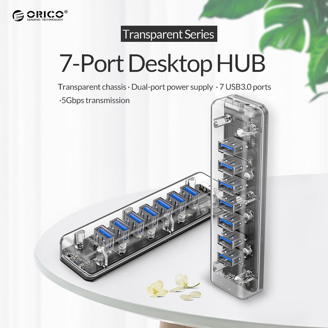 7-Port Usb 3.0 Desktop Hub With Blue Led