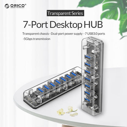 7-Port Usb 3.0 Desktop Hub With Blue Led