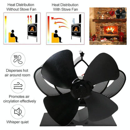 High Temperature 4-blade Heat Powered Stove Fan for Fireplaces - Bronze