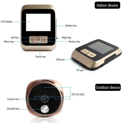 3.0 Tft Display Digital Door Viewer With 3.0Mp Camera Tf Card Support & Night Vision - 32Gb Max - White