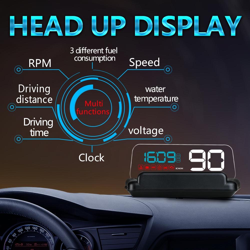 Virtual Hd Car Hud Display Speed Rpm Water Temp Oil Consumption Distance / Time Voltage Over Speed Alarm - White