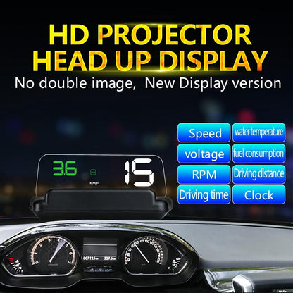 Virtual Hd Car Hud Display Speed Rpm Water Temp Oil Consumption Distance / Time Voltage Over Speed Alarm - White