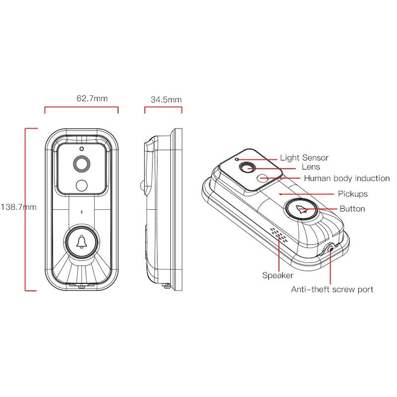 Smart Wifi Video Doorbell With App Control & Pir Detection - 720P