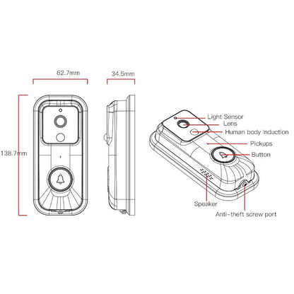 Smart Wifi Video Doorbell With App Control & Pir Detection - 720P