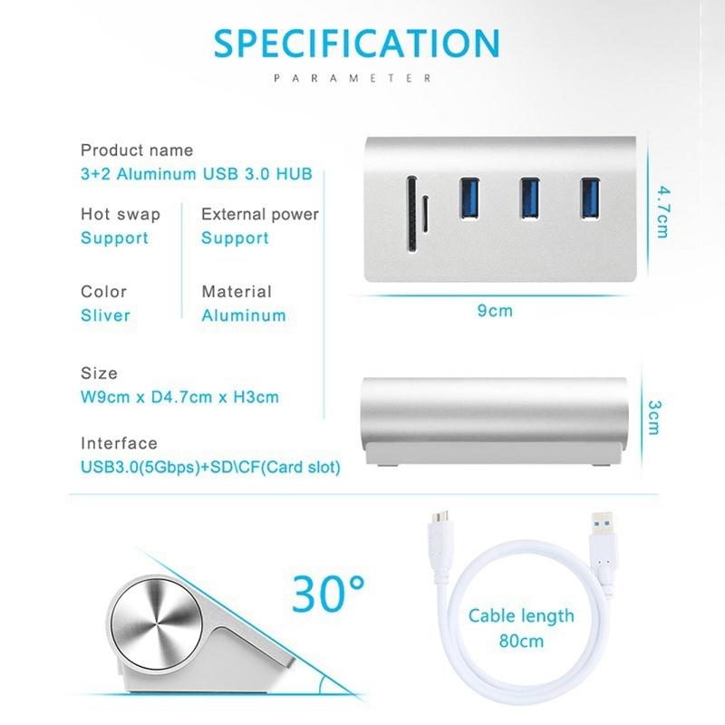 High Speed Usb 3.0 Splitter Hub Adapter White