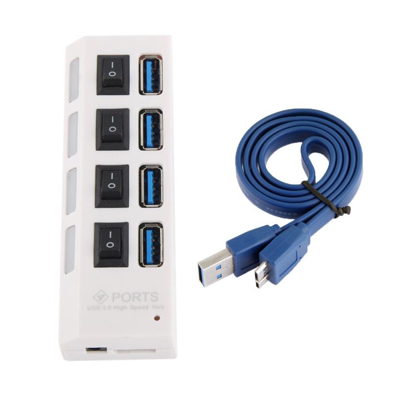 4-Port Usb 3.0 Hub 5Gbps Speed Plug & Play 1Tb Support - White