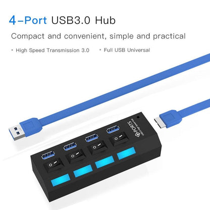 4-Port Usb 3.0 Hub 5Gbps Speed Plug & Play 1Tb Support - White