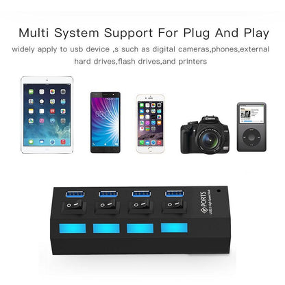 4-Port Usb 3.0 Hub 5Gbps Speed Plug & Play 1Tb Support - White
