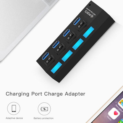 4-Port Usb 3.0 Hub 5Gbps Speed Plug & Play 1Tb Support - White