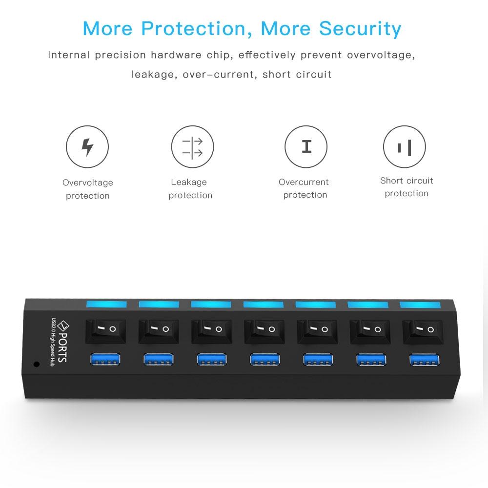 7-Port Usb 3.0 Hub 5Gbps Plug & Play 1Tb Support - White