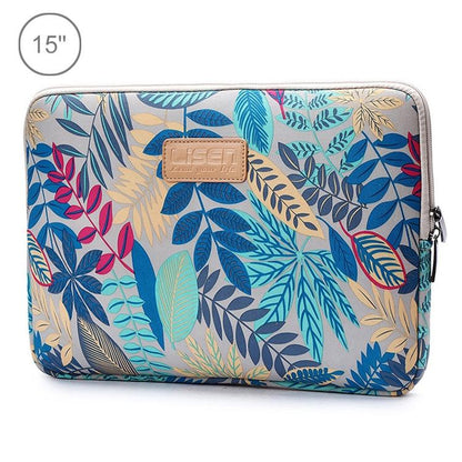 15.6 Inch Laptop Sleeve Case with Zipper for Macbook Samsung Sony Dell Alienware Chuwi Asus Hp - Colourful Leaves Design - White
