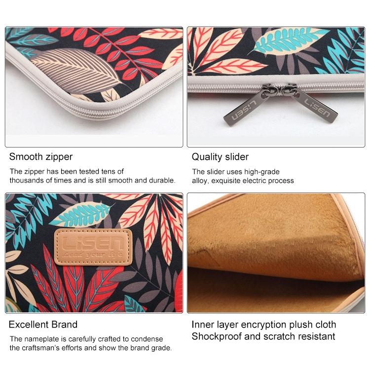 15.6 Inch Laptop Sleeve Case with Zipper for Macbook Samsung Sony Dell Alienware Chuwi Asus Hp - Colourful Leaves Design - White