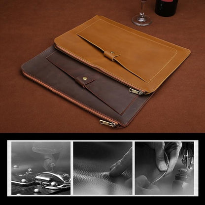 Leather Laptop Tablet Bag with Zipper for Macbook Samsung Sony Dell Alienware Chuwi Asus Hp - Yellow