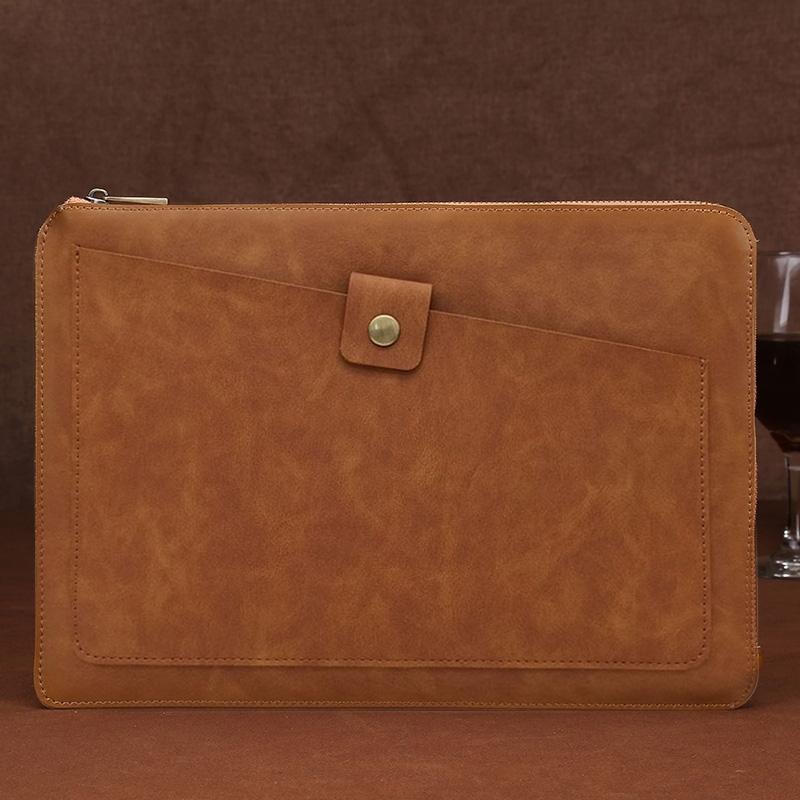 Leather Laptop Tablet Bag with Zipper for Macbook Samsung Sony Dell Alienware Chuwi Asus Hp - Yellow