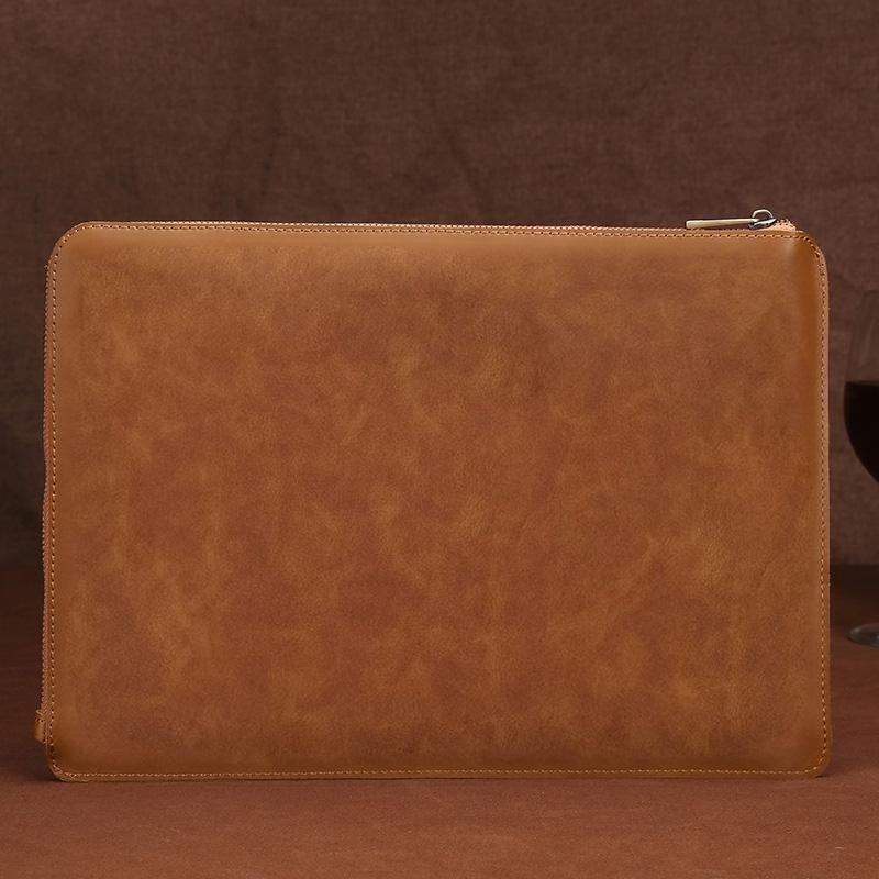 Leather Laptop Tablet Bag with Zipper for Macbook Samsung Sony Dell Alienware Chuwi Asus Hp - Brown