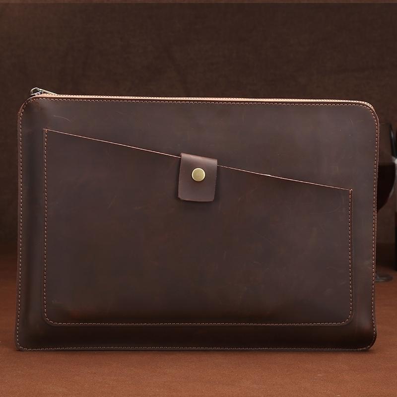 Leather Laptop Tablet Bag with Zipper for Macbook Samsung Sony Dell Alienware Chuwi Asus Hp - Brown