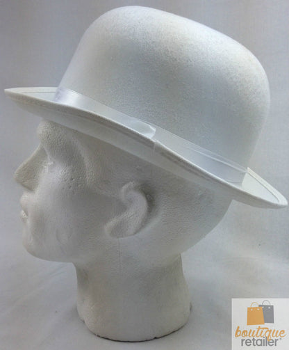 BOWLER HAT Party Vintage Costume Derby Felt Dance Halloween in White