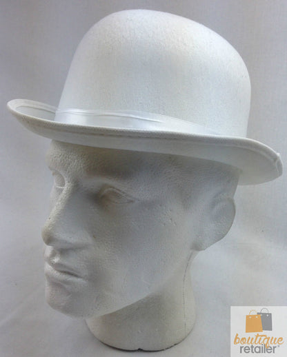 BOWLER HAT Party Vintage Costume Derby Felt Dance Halloween in White