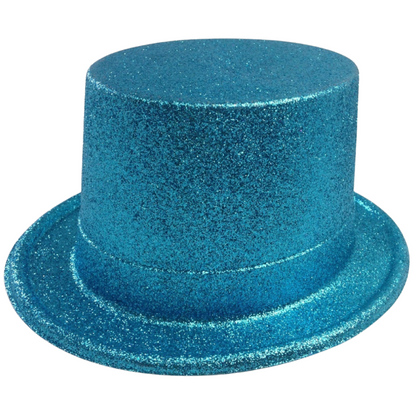 6x GLITTER TOP HAT Fancy Party Plastic Costume Tall Cap Fun Dress Up BULK - Sky Blue