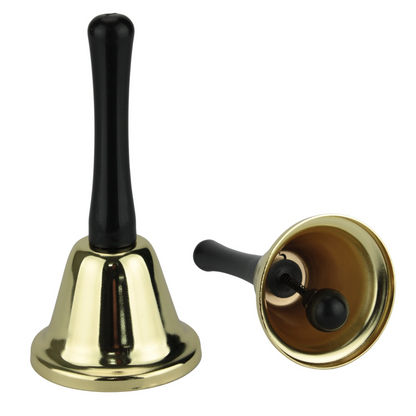 SANTA BELL Jingle Claus Wooden Handle Bells Rattles Christmas Xmas - Gold