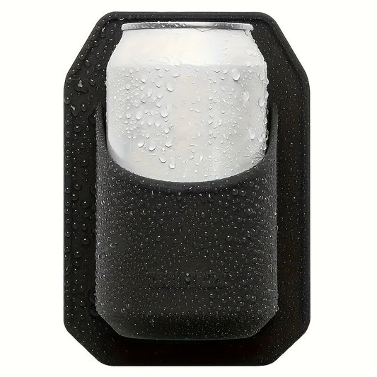 Silicone Shower Beer Holder Wall Mounted Beverage Can Rack Self Adhesive in Black
