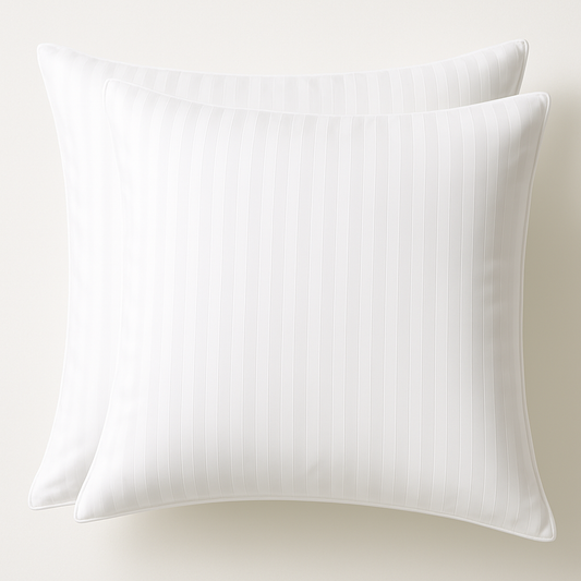 2x 100% Cotton European Pillowcase 400 Thread Count Hotel Quality - Striped White