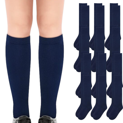 12x Pairs School Uniform Knee High Socks Cotton Rich Girls Boys Kids Bulk - Navy - 6-11 (12+ Years Old)