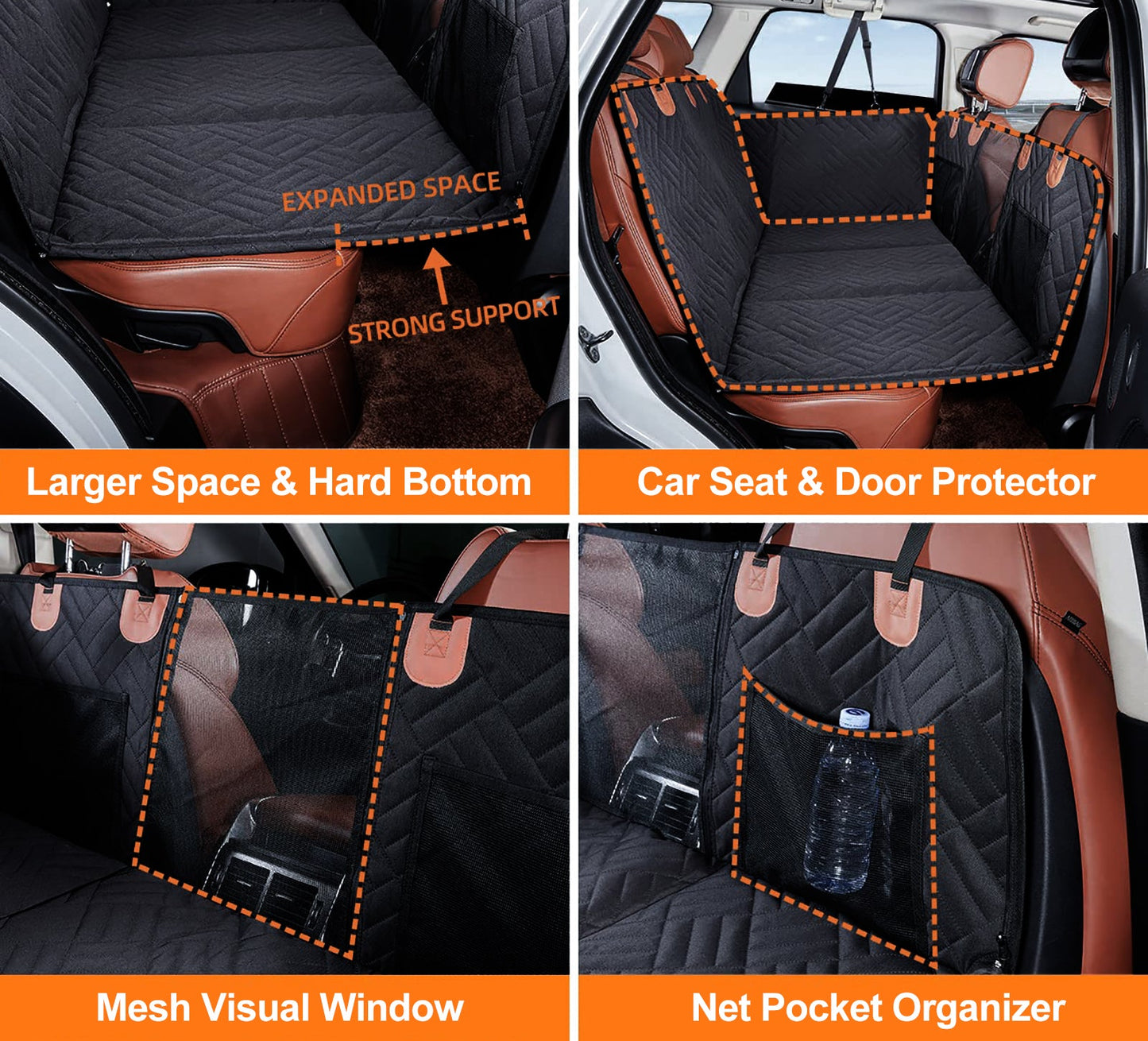 Black PawfectFriend Hard Bottom Car Back Seat Extender & Hammock for Dogs – 63x132cm Waterproof, Heavy-Duty Pet Seat Protector