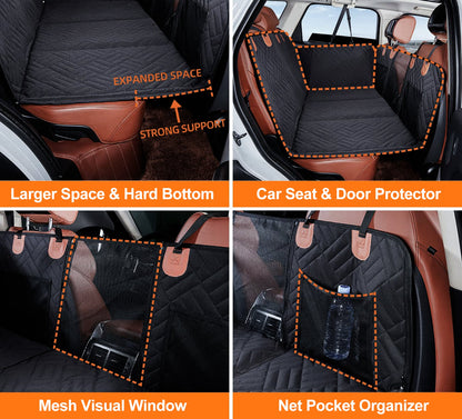 Black PawfectFriend Hard Bottom Car Back Seat Extender & Hammock for Dogs – 63x132cm Waterproof, Heavy-Duty Pet Seat Protector