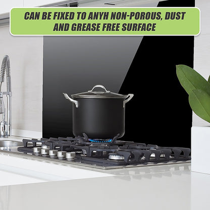 Toughened 90cm x 75cm Black Glass Kitchen Splashback