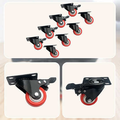 8 x 2" Polyurethane Castor Wheels - Swivel and 4 with brake