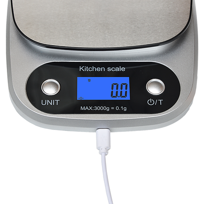 0.1g Digital Kitchen Scale 3kg Rechargeable High Precision Food