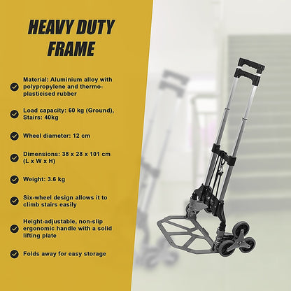 Stair Climbing Trolley 6 Wheels Aluminium Folding Hand Cart Climb Steps