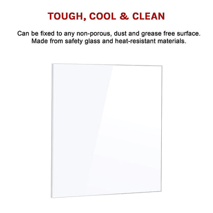 Toughened 90cm x 70cm White Glass Kitchen Splashback