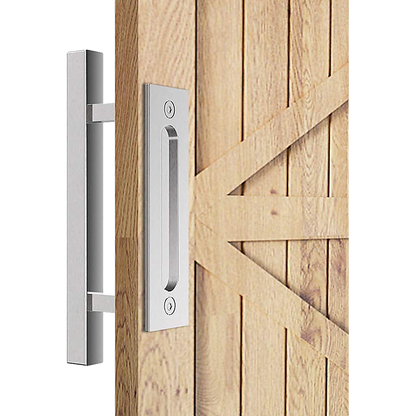 12" Square Pull and Flush Door Handle Set Stainless Steel Barn Door Hardware