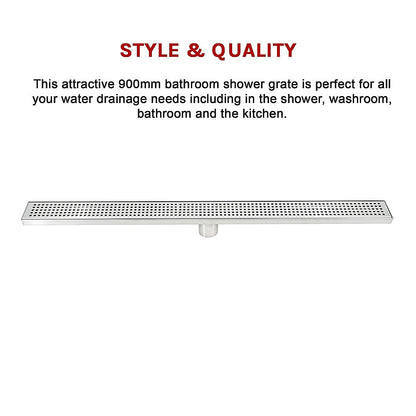 900mm Bathroom Shower Stainless Steel Grate Drain w/Centre outlet Floor Waste Square Pattern