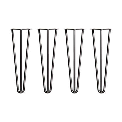 Set of 4 Industrial 3-Rod Retro Hairpin Table Legs 12mm Steel Bench Desk - 41cm Black