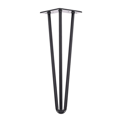 Set of 4 Industrial 3-Rod Retro Hairpin Table Legs 12mm Steel Bench Desk - 41cm Black